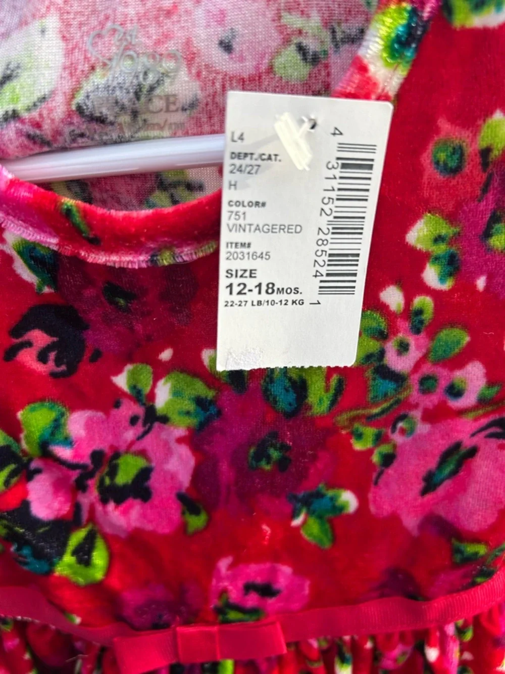 The Children's Place Bright Pink Floral Velvet Dress with Green Accents - Picture 5 of 7